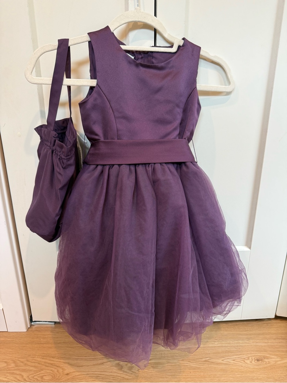 David’s Bridal Girls' Purple Tulle Party Dress with Matching Bag